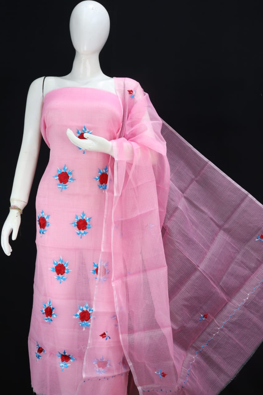 Kota Doriya Embroidery Boota Work Unstitched Suits With Kota Embroidery Work Dupatta