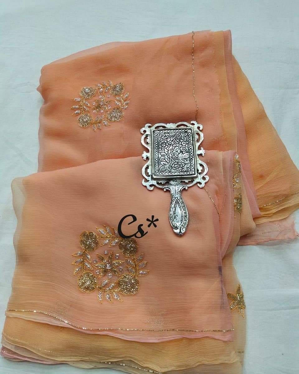 Pure Diamond Chiffon Saree With Contrast Blouse