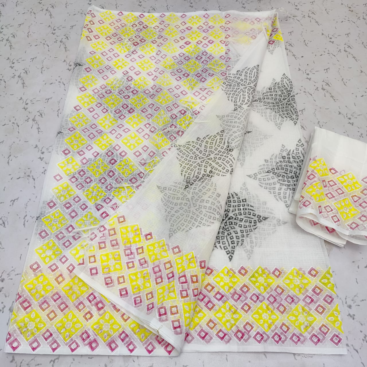 Cotton Kota Block Printed Saree With Blouse