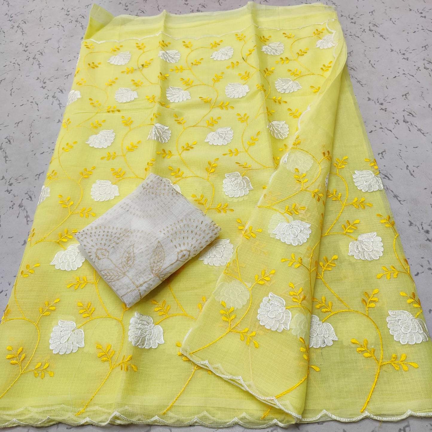 Pure Kota Doria Embroidery Work Saree With Blouse