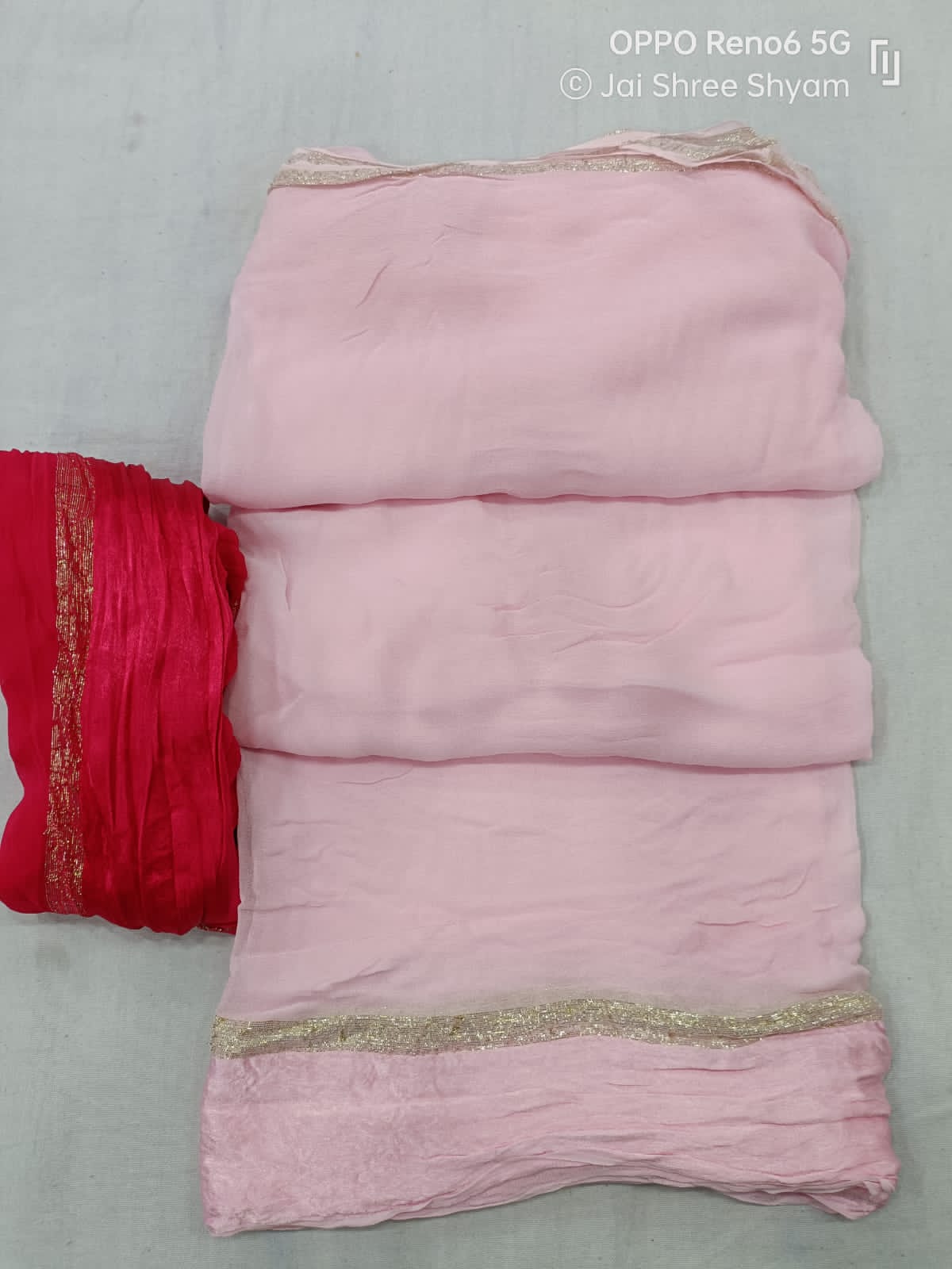 Pure Georgette Satta Saree Contrast Blouse