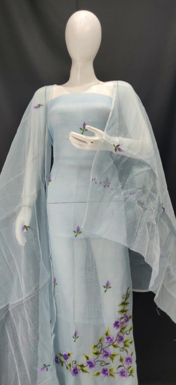 Kota Doriya Embroidery Boota Work Unstitched Suits With Kota Embroidery Work Dupatta