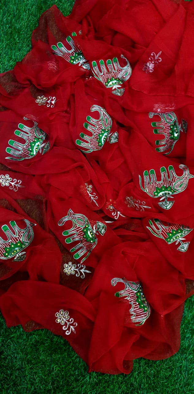 Pure Diamond Chiffon Elephant Work Saree.