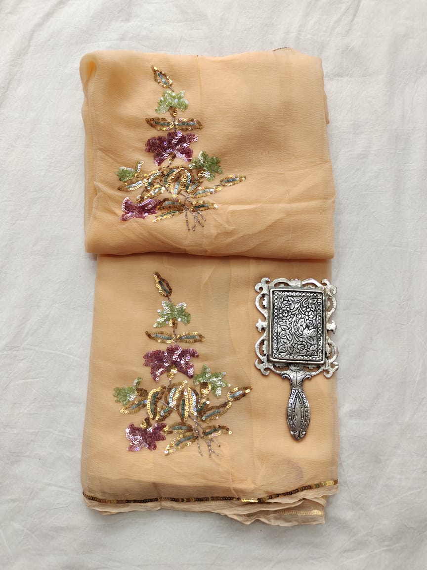 Pure Chiffon Saree With Sitara Work