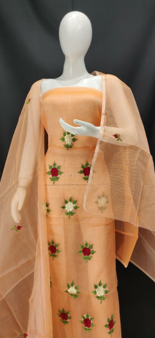 Kota Doriya Embroidery Boota Work Unstitched Suits With Kota Embroidery Work Dupatta
