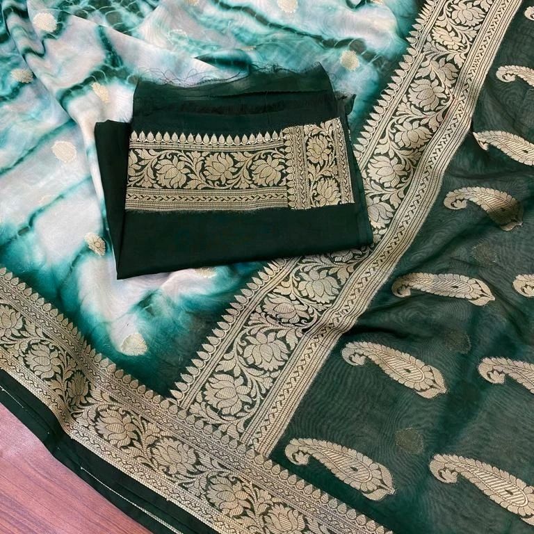 Banarasi Handloom Semi Georgette Shibori Silk Saree With Water Zari Weaving