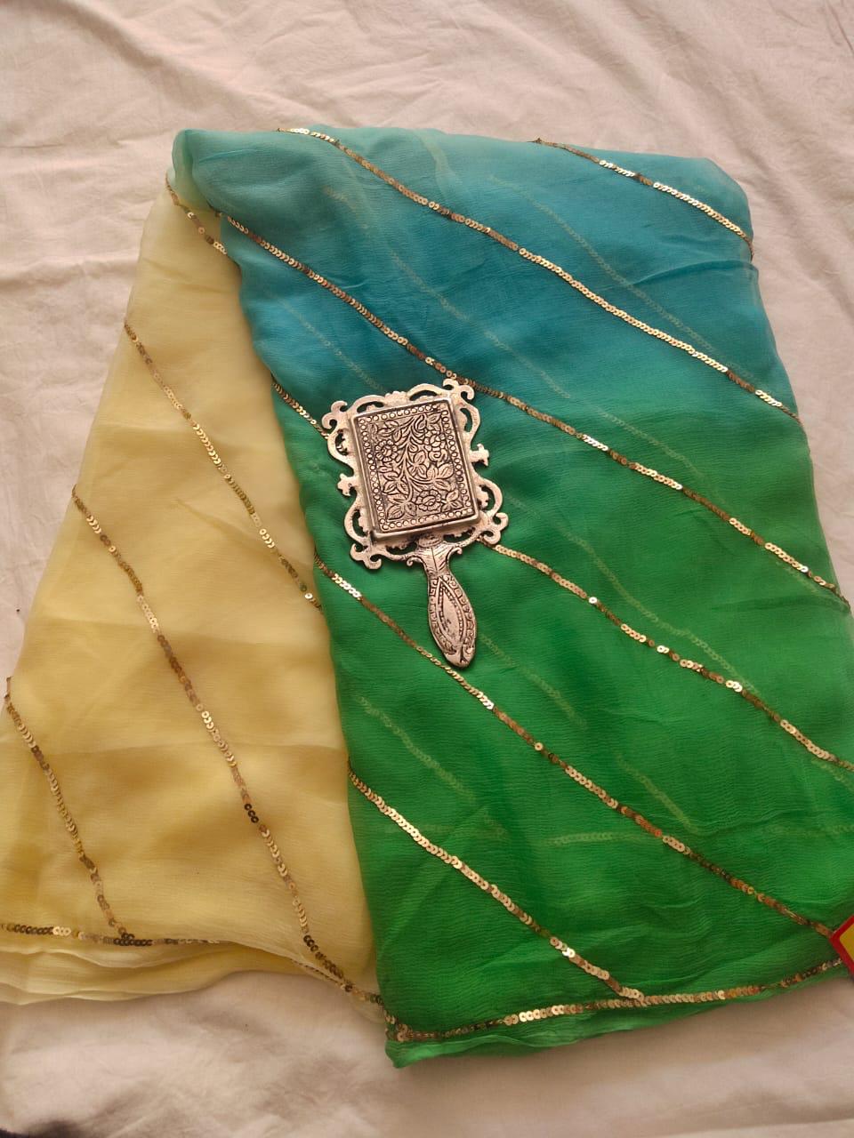 Pure Dimond Chiffon Saree With All Over Sitara Work With Blouse