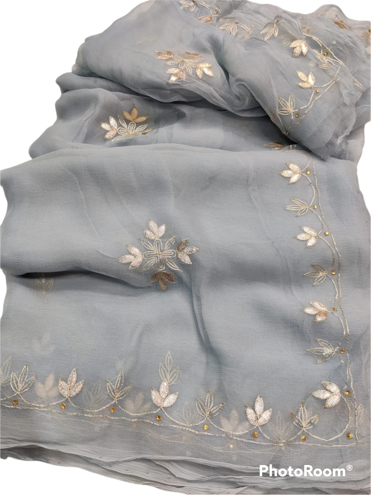 Pure Chiffon Gota Patti Saree With Running Blouse