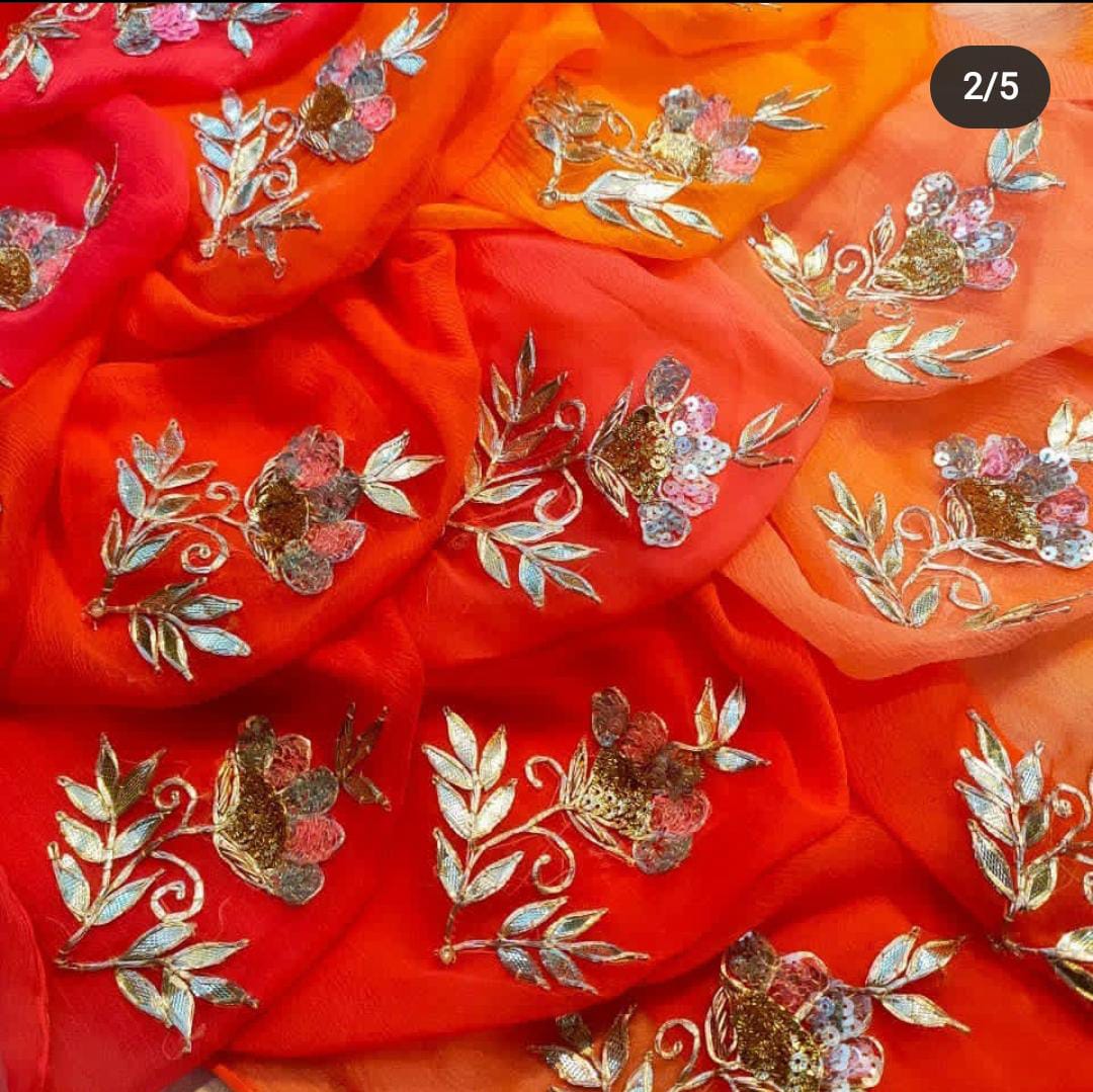 Pure Diamond Chiffon Gota Patti Work Saree With Gota Patti Work Blouse