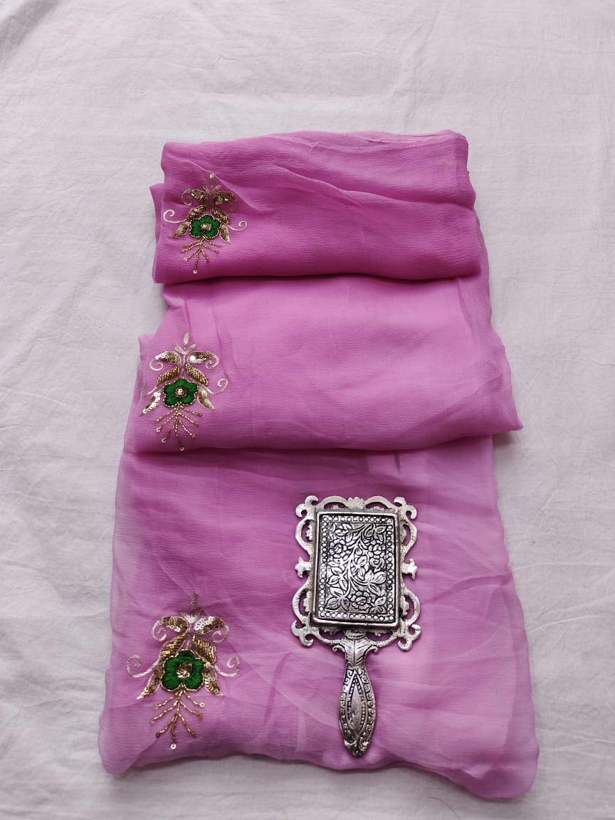 Pure Chiffon Saree With Sitara Work