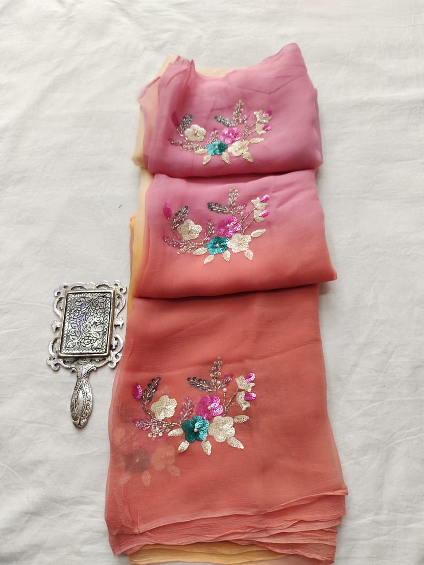 Pure Chiffon Saree With Sitara Work