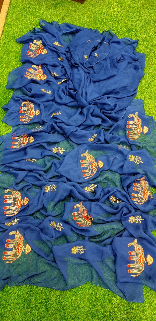 Pure Diamond Chiffon Elephant Work Saree.