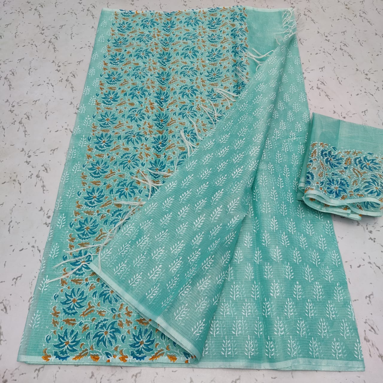 Cotton Kota Block Printed Saree With Blouse