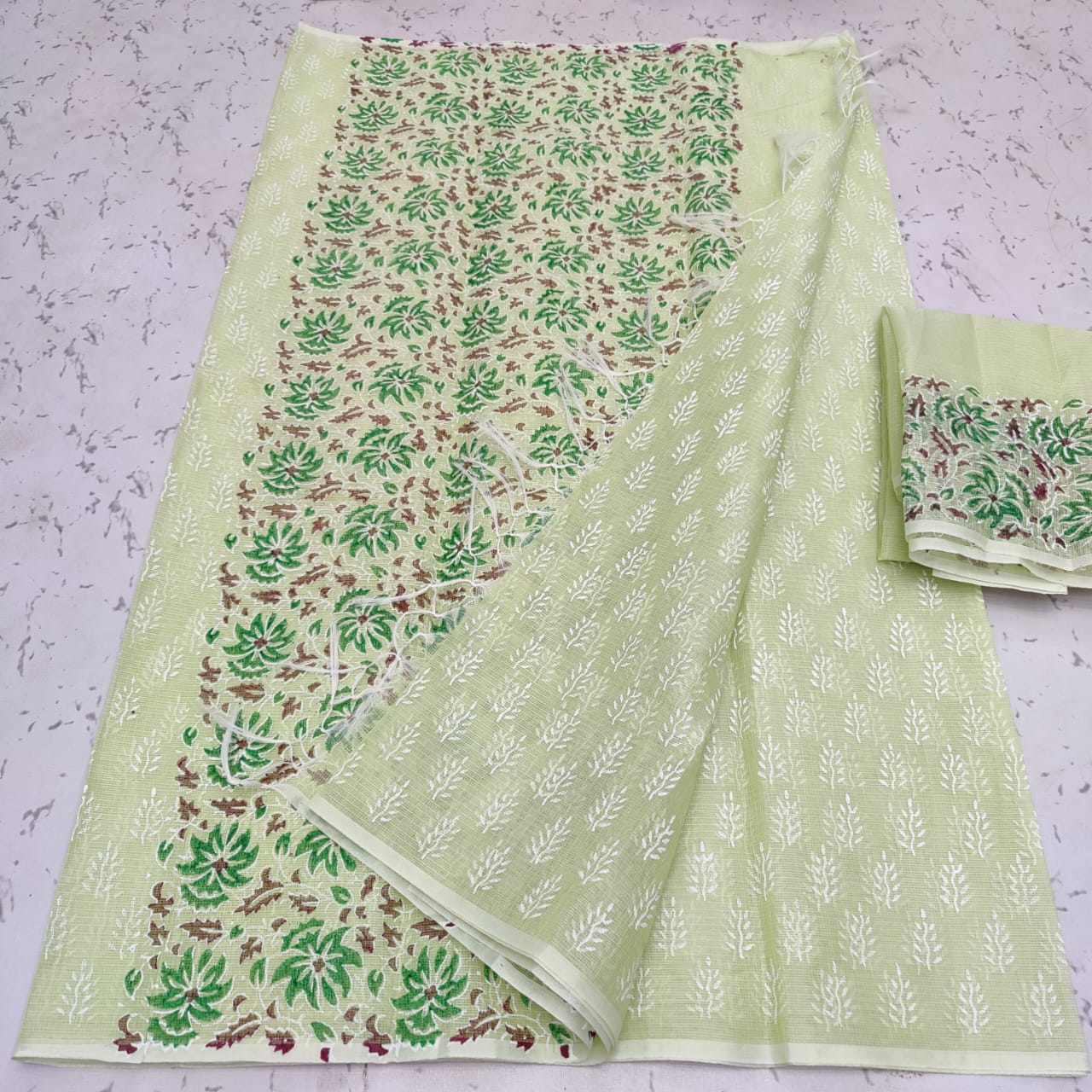 Cotton Kota Block Printed Saree With Blouse