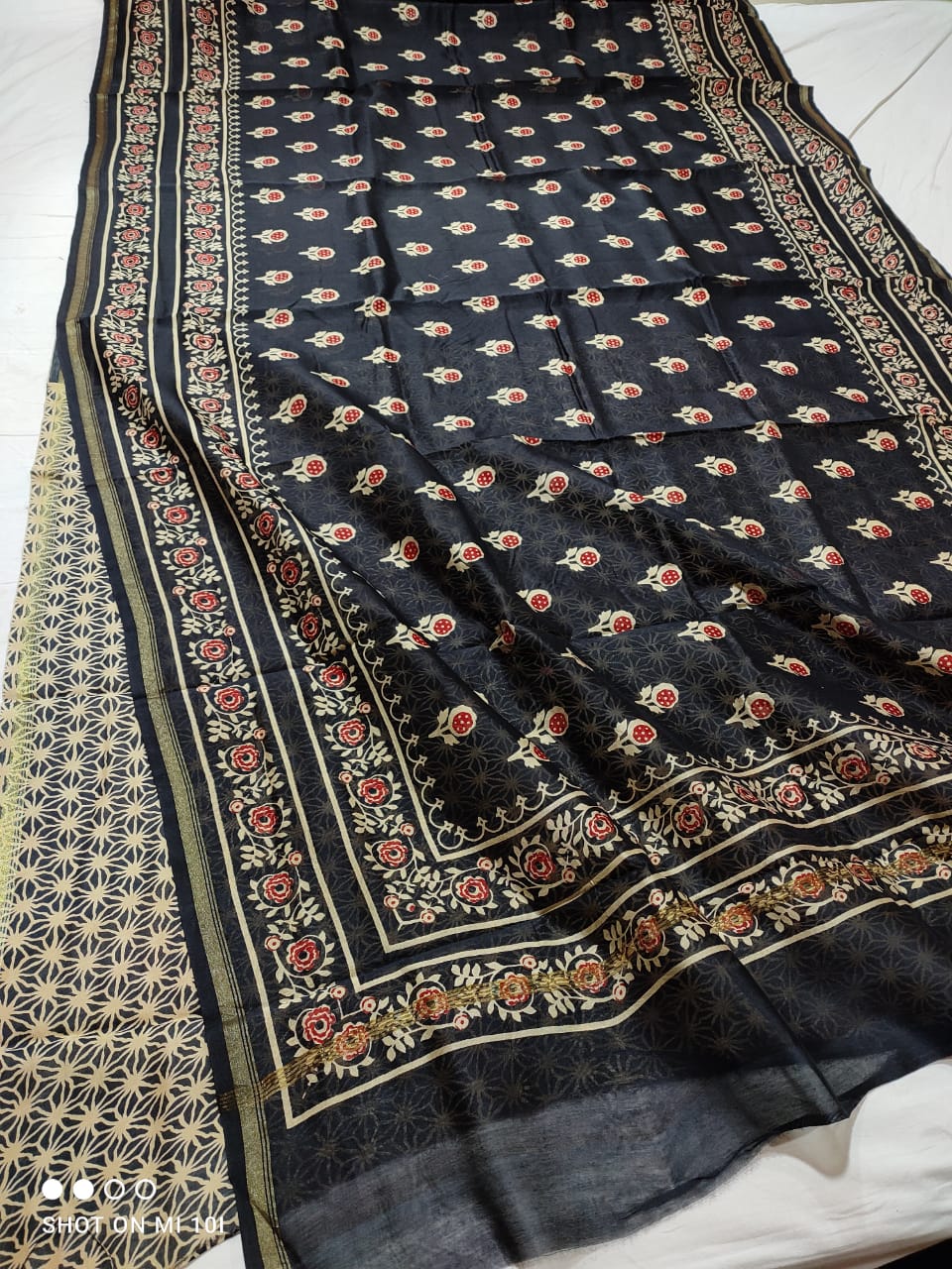 PURE CHANDERI SILK SAREE WITH AZRAK & PATOLA PRINT WITH BLOUSE
