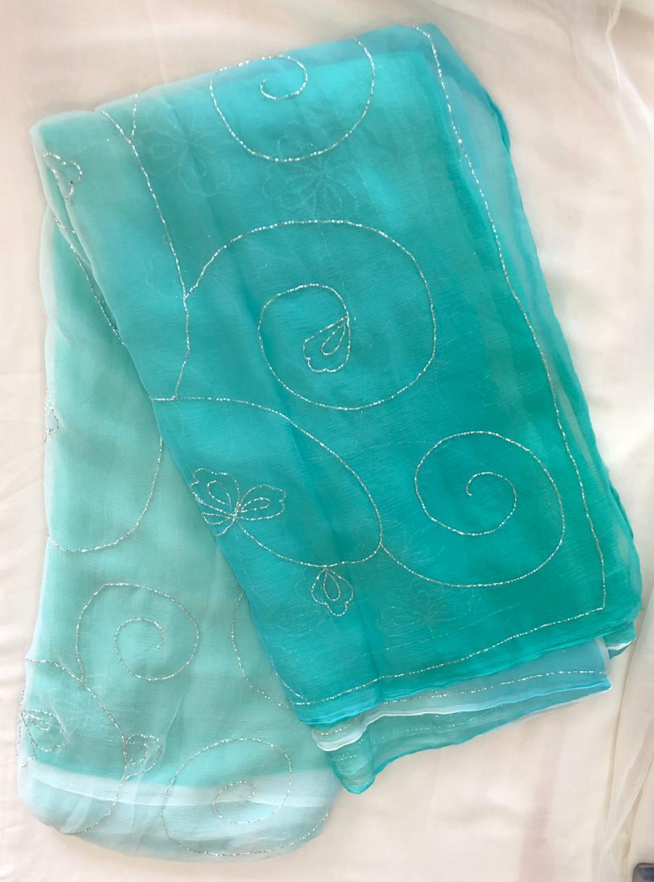 Pure Chiffon Multi Colour Saree With Blouse