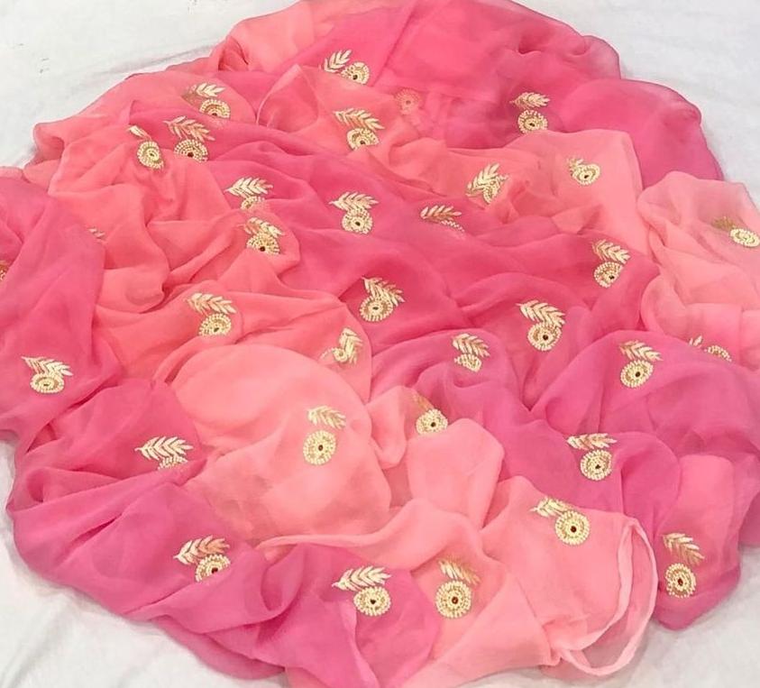 Pure Chiffon Hand Work Saree With Blouse