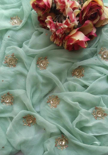 Pure Chiffon Handwork Saree With Blouse