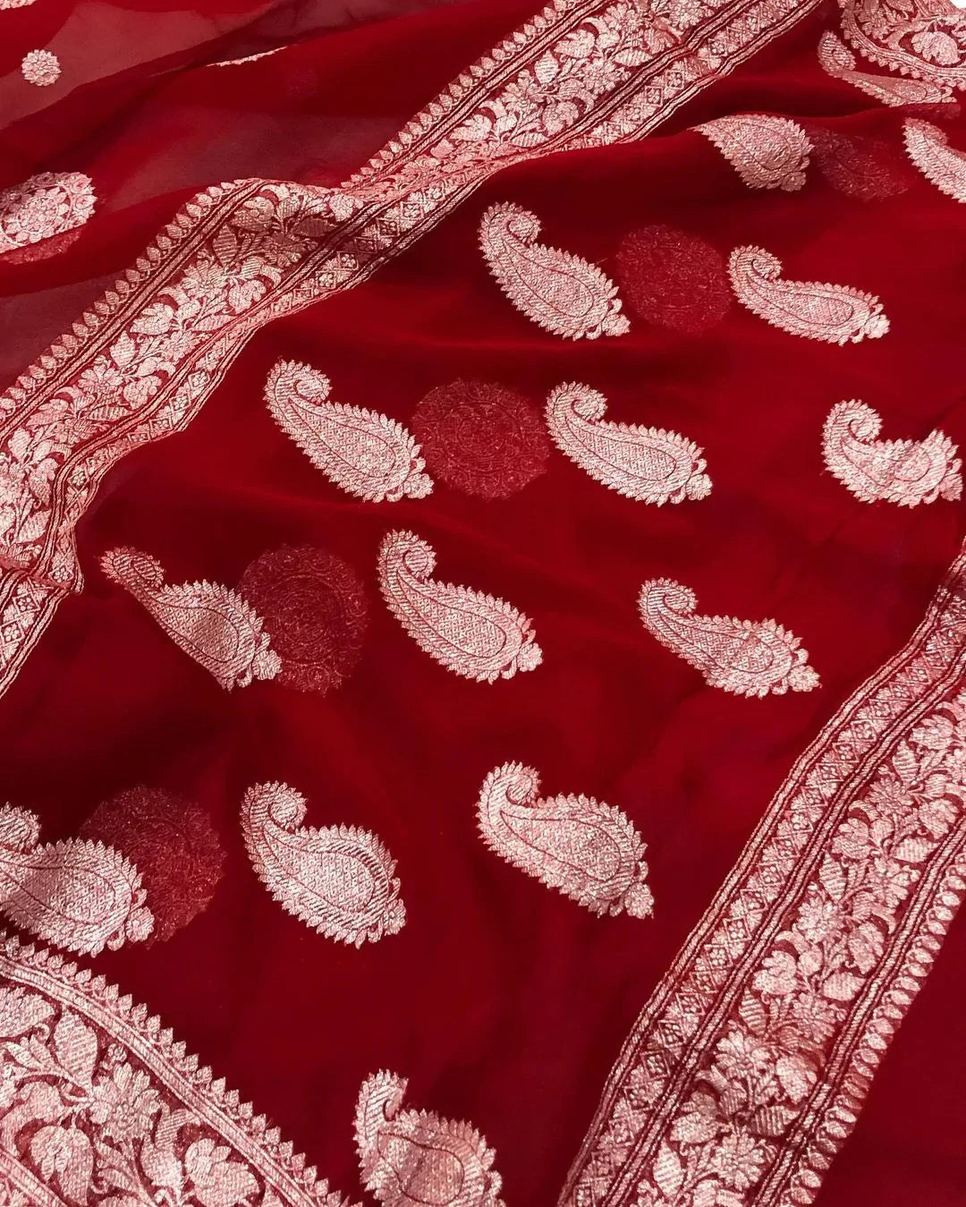 Pure Handloom Khaddi Chiffon Georgette Saree With Silver Zari Weaving Blouse ( length- 6.3 meter )