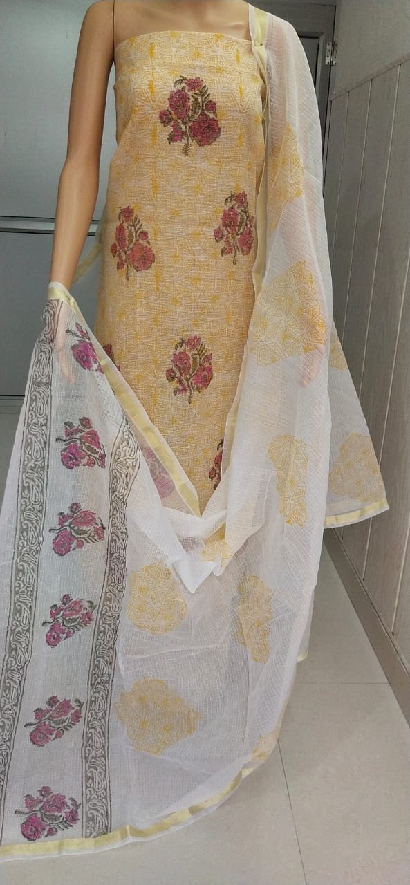 Orange Kota Doriya unstitched suits With Kota Doriya Dupatta (Without Bottom )