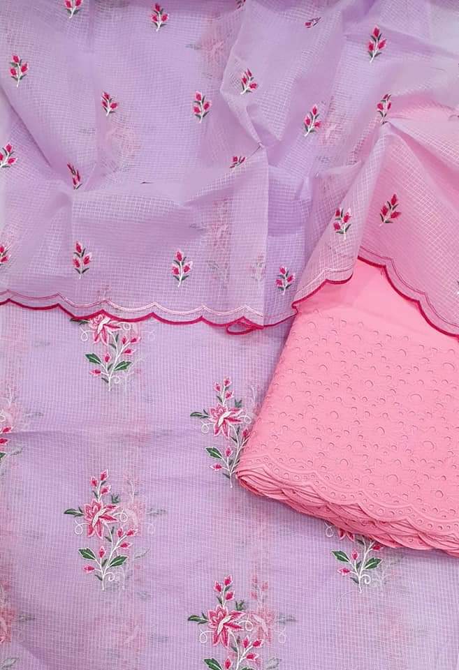 Pure Kota- doria Unstitched suit with Chikankari Bottom