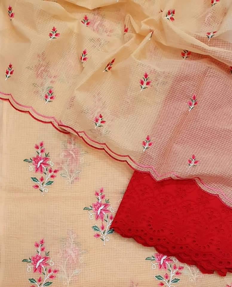 Pure Kota- doria Unstitched suit with Chikankari Bottom
