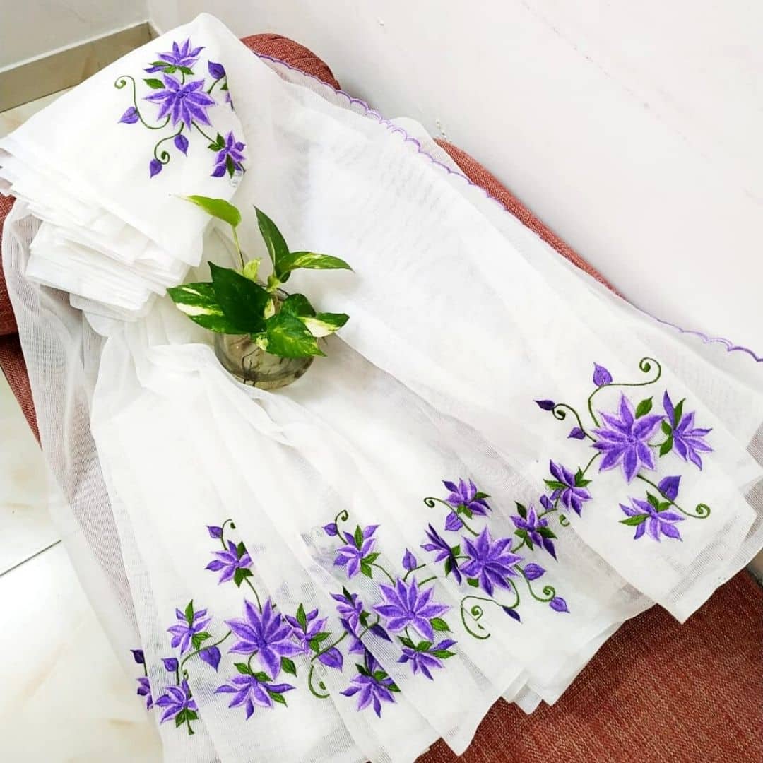 Pure Cotton Kota Doria Saree With Embroidery work and Blouse.