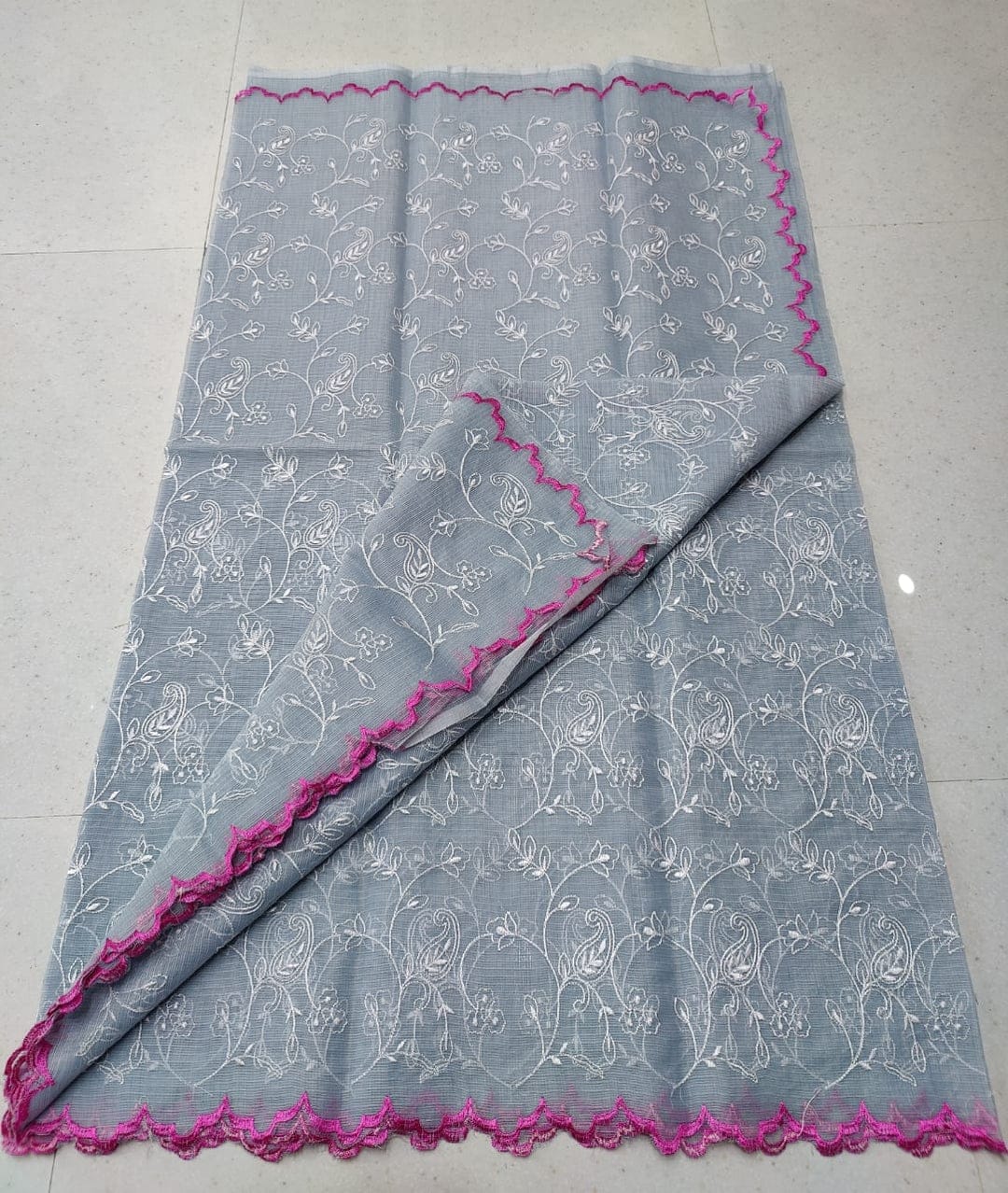 Pure Cotton Kota Doria Saree With Embroidery work and Blouse.
