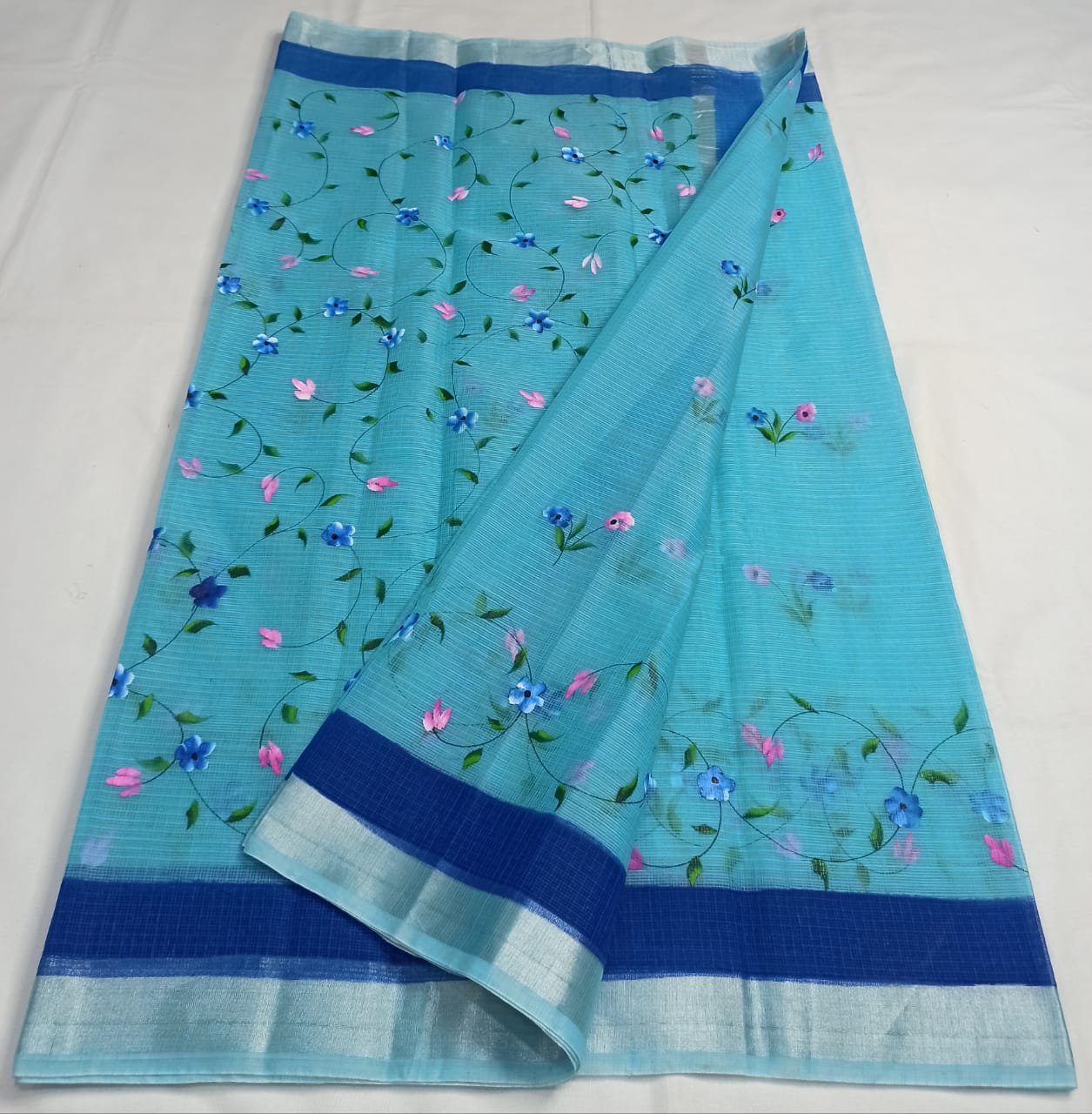 Pure Kota Doriya Hand Painting Saree With Blouse