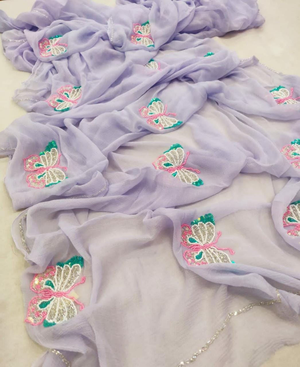 Pure Dimond Chiffon Hand Mofit Beautiful Saree With Blouse (13 Big Buti)