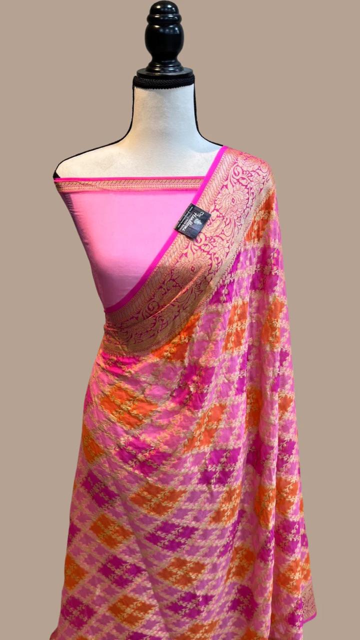 Pure Handloom Khaddi Chiffon Georgette Saree With Zari Weaving Blouse