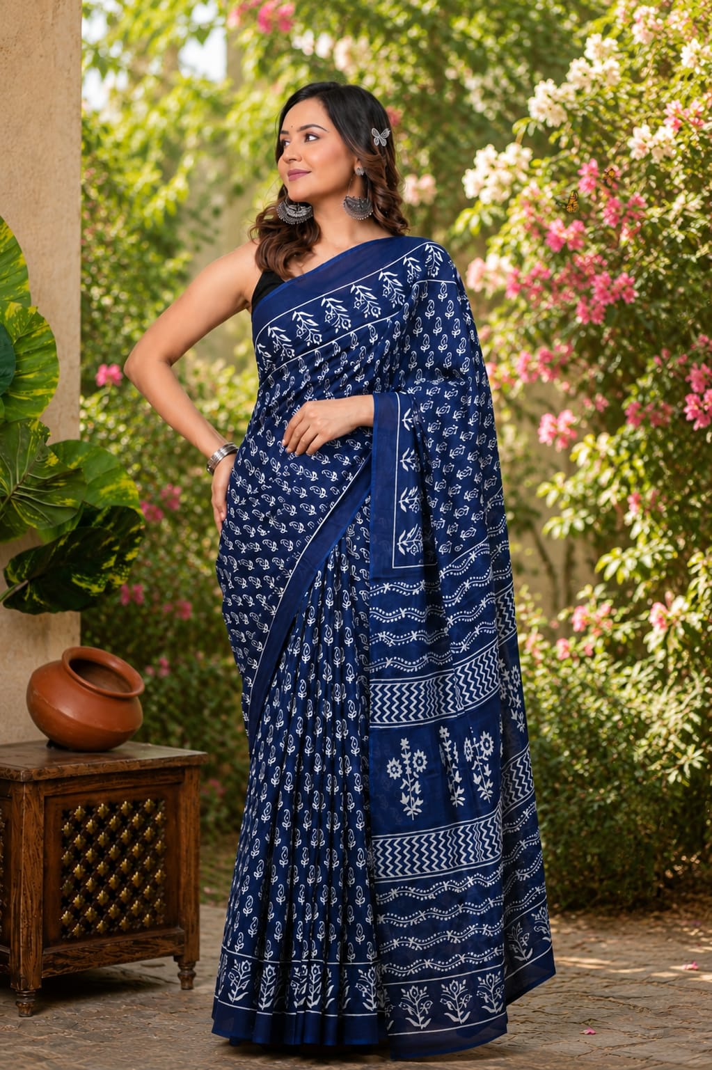 Pure Cotton Hand Block Printed Saree With Blouse.