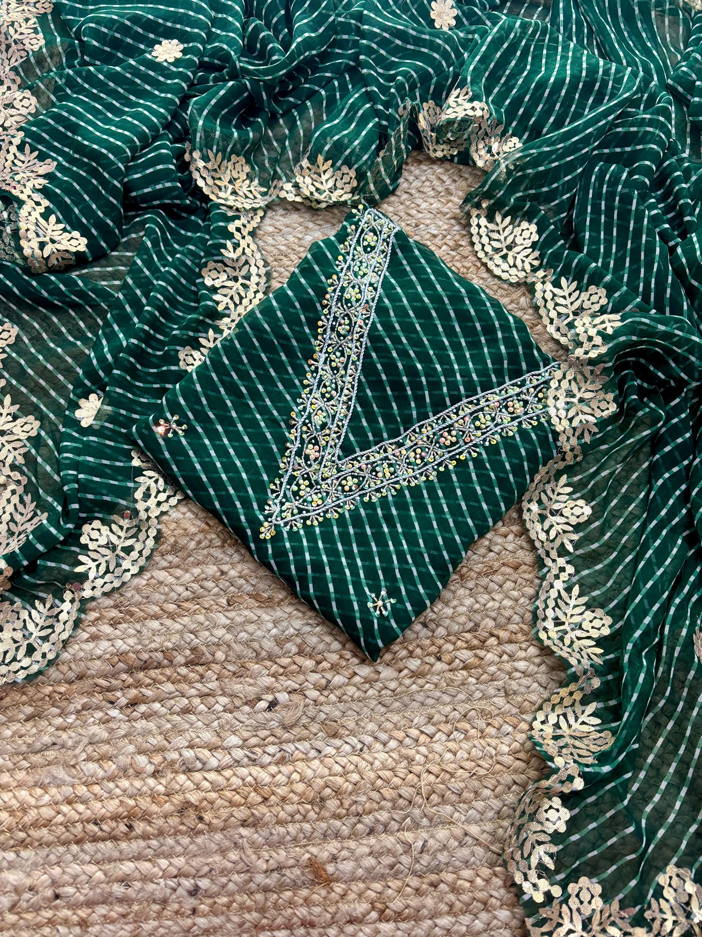 Georgette Gota pati Hand Work Unstitched Suit With Dupata.