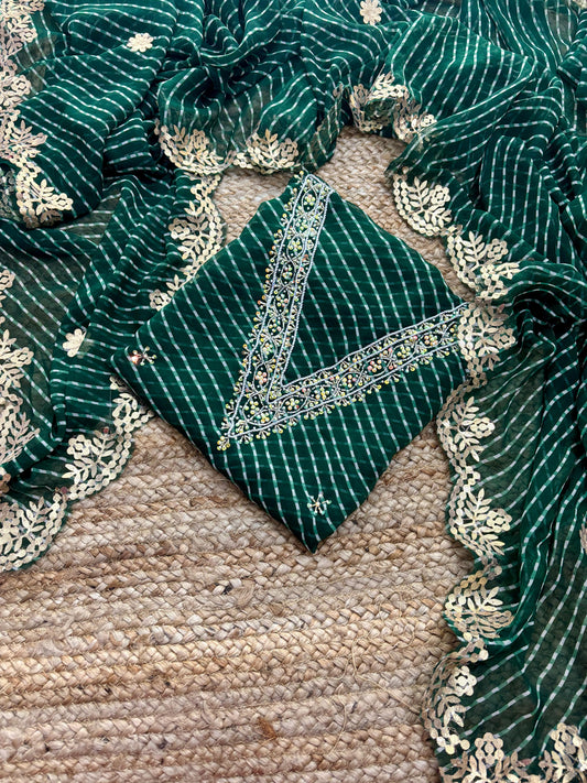 Georgette Gota pati Hand Work Unstitched Suit With Dupata.