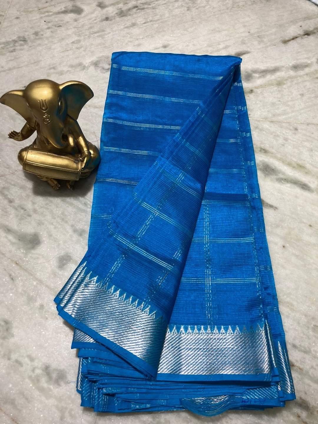 Pure Cotton Silk Mangalagiri Saree With Running Blouse .