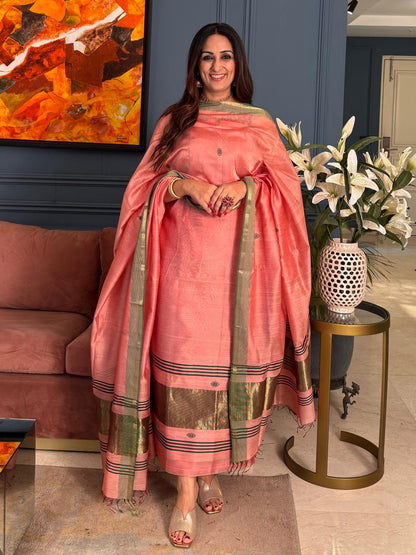 Pure Maheswari Silk Cotton Handwoven Unstitch Suit.