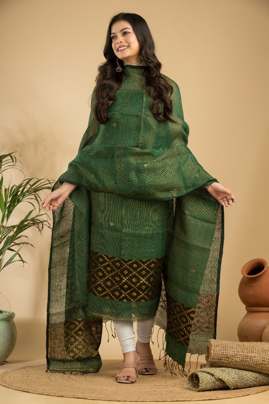 Pure Linen Jamdani Unstitch Suit.