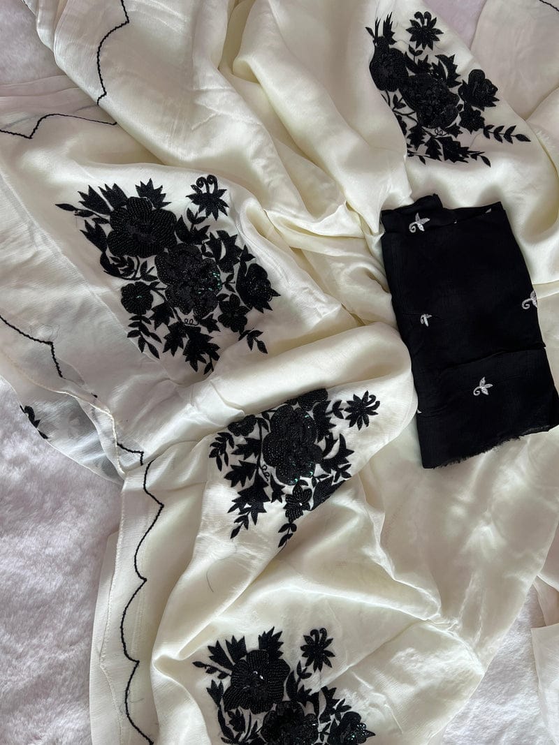 Pure Diamond Chiffon Beautiful Hand Work Saree