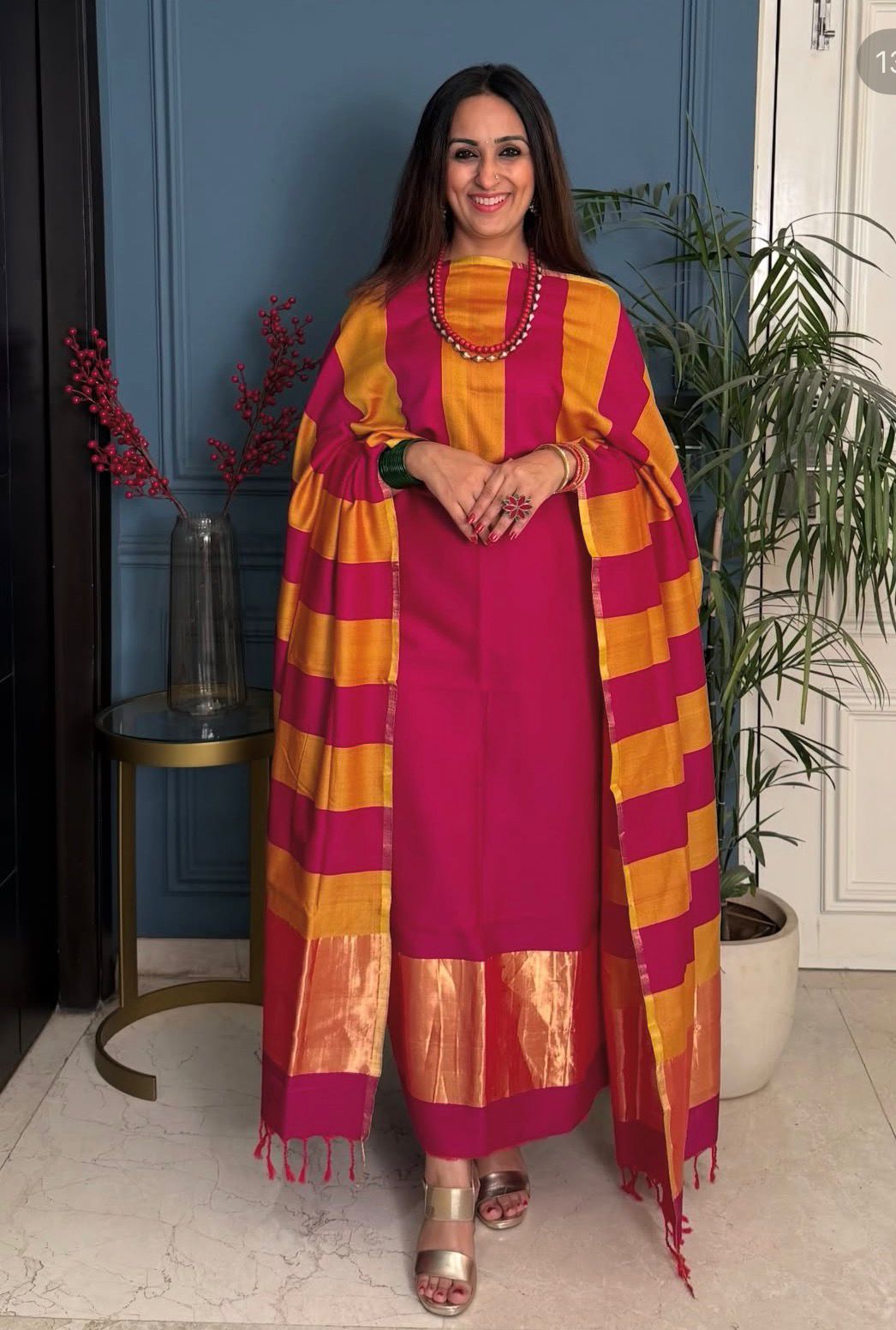 Pure Maheswari Silk Cotton Handwoven Unstitch Suit.