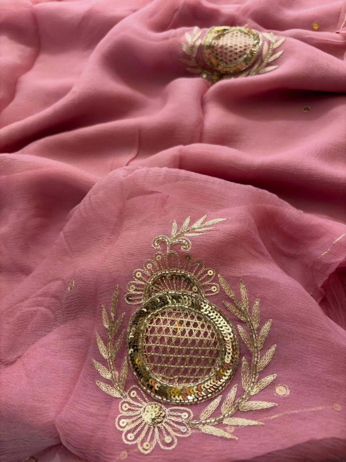 Pure Diamond Chiffon Hand Work Saree.