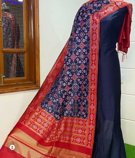 Banarasi Plain Silk Unstitched Suit with Patola Silk Dupatta