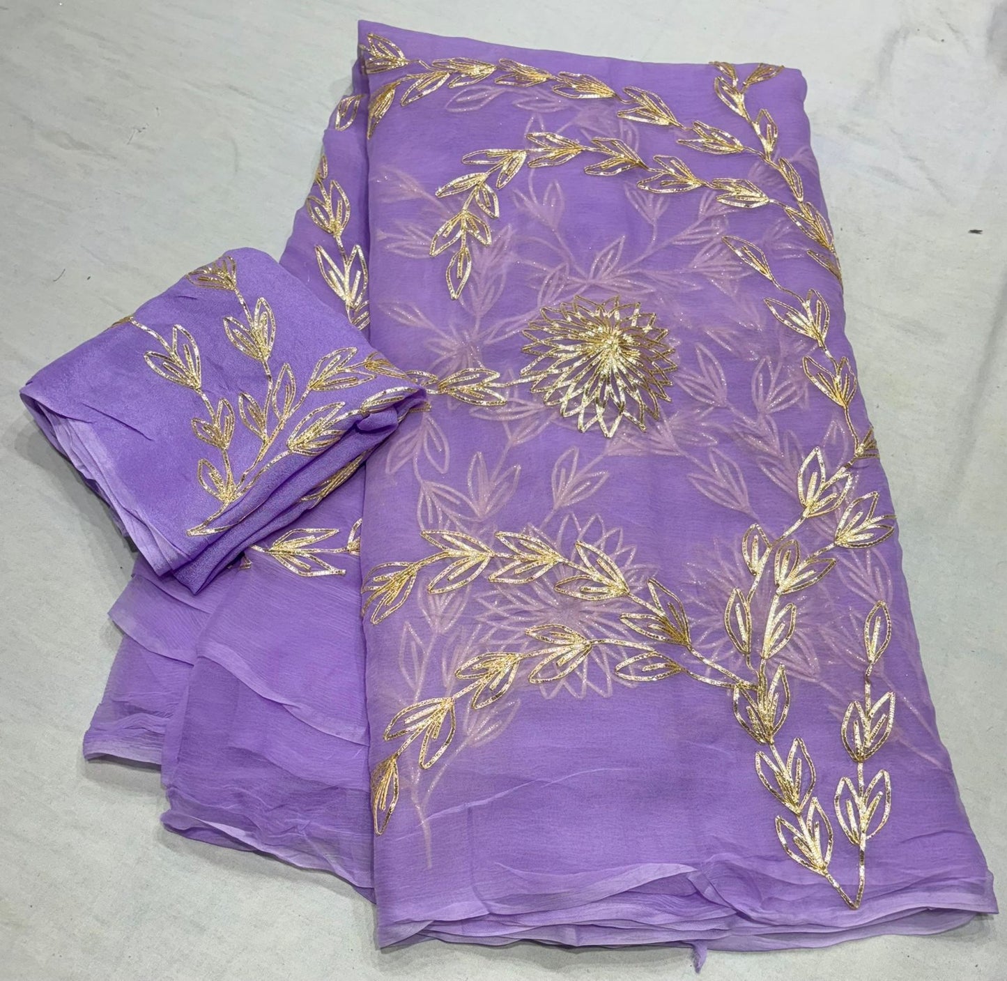 Pure Diamond Chiffon Gota Work Saree With Running Work Blouse.