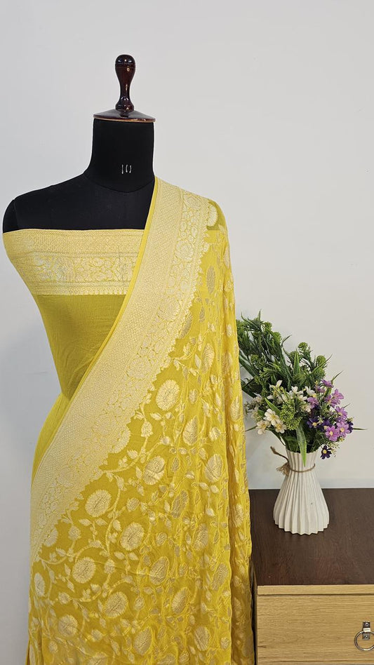 Pure Handloom Khaddi Georgette Saree Zari Work.