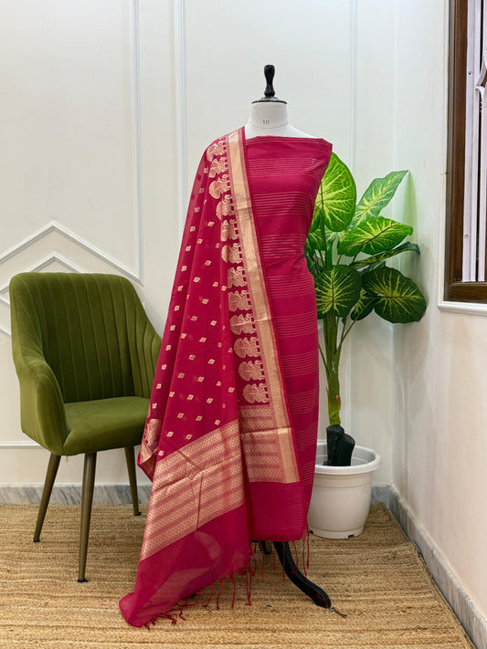 Chanderi lorex fancy Unstitched Suit with Dupatta