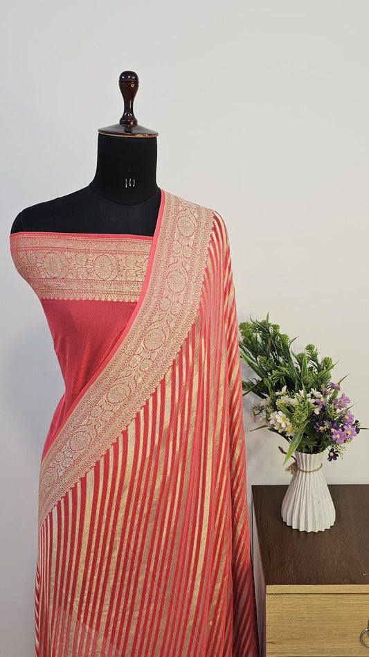 Pure Handloom Khaddi Georgette Saree Zari Work.