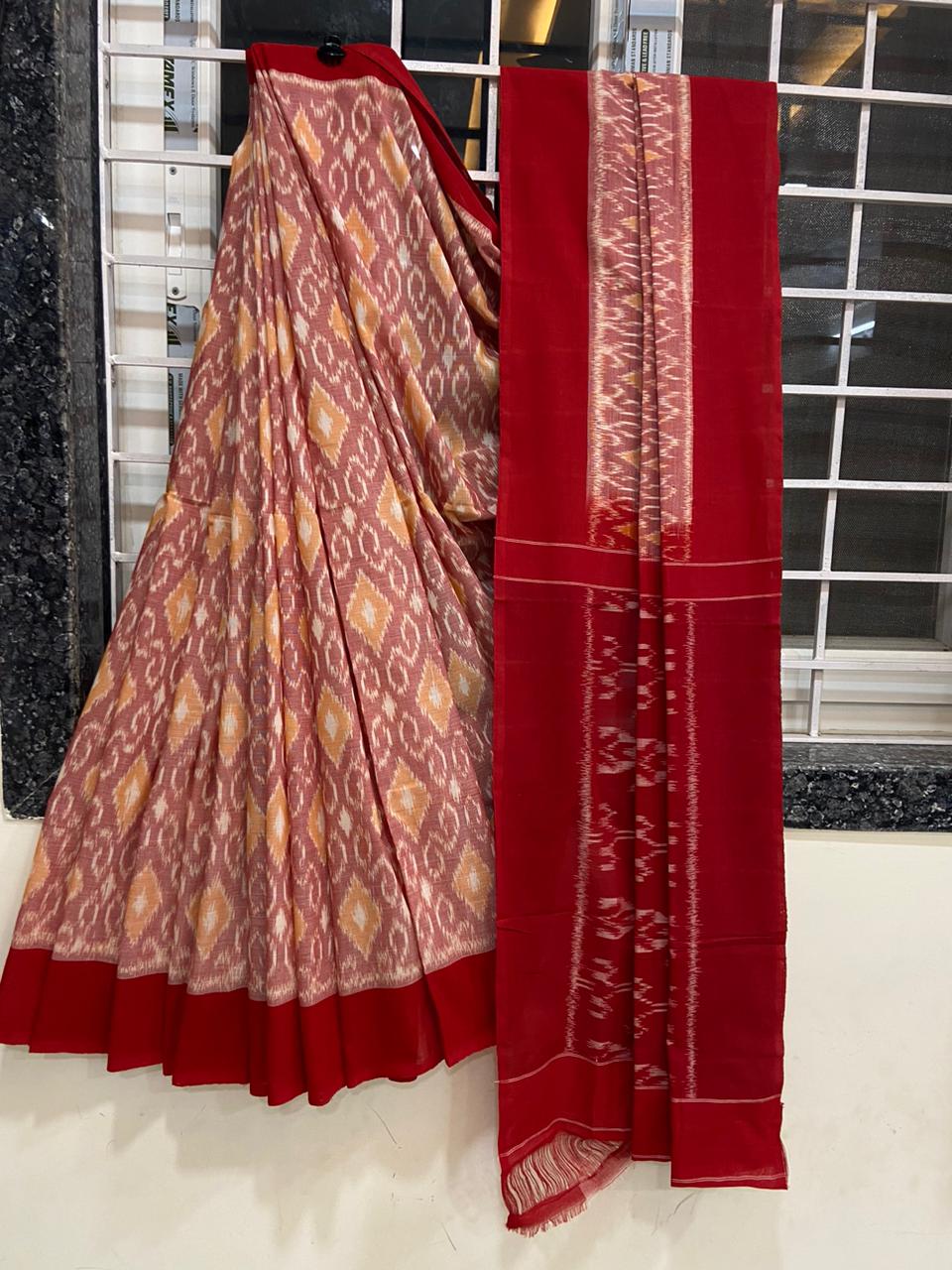 Beautiful Ikkat Cotton Saree With Blouse