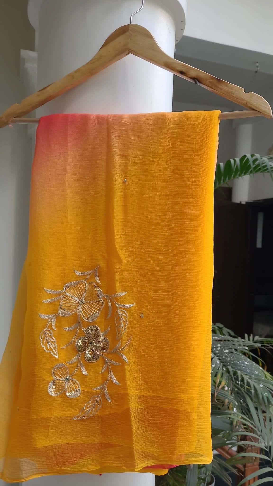 BEAUTIFUL SEQUENCE AND ZARI EMBROIDERY WORK DAIMOND CHIFFON SAREE