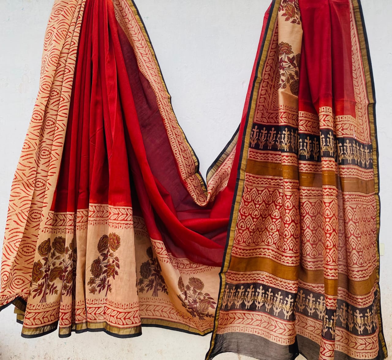 Pure Hand-block Chanderi Silk Saree