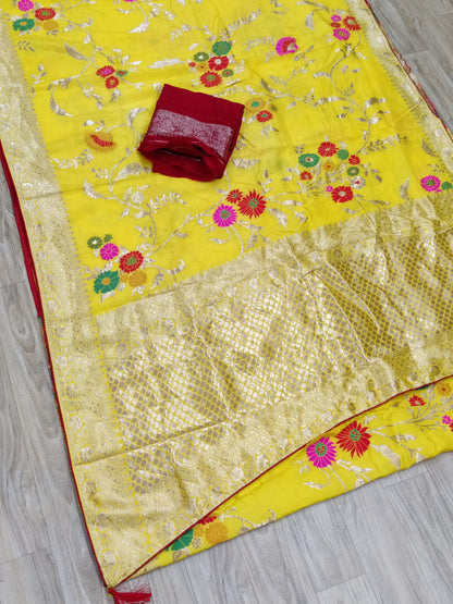 Pure Munga Silk Beautiful Zari Mina Pattern Work Saree