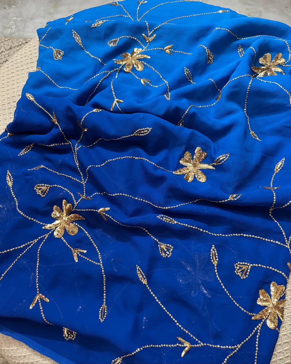 Pure Diamond Chiffon Hand Work Saree With Blouse.